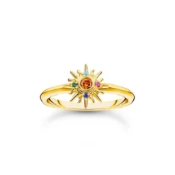 Thomas Sabo Ringe-Ring mit Sonne und bunten Steinen vergoldet - TR2458-488-7