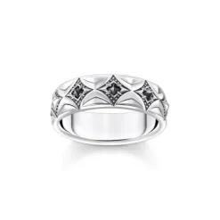 Thomas Sabo Ringe-Ring Rautenmuster mit schwarzen Steinen Silber geschwärzt - TR2453-643-11