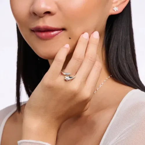 Thomas Sabo Ringe-Ring Stern mit weissen Steinen und weisser Kaltemaille Silber - TR2443-041-14