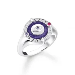 Thomas Sabo Ringe-Siegelring Auge mit Kaltemaille und bunten Steinen Silber geschwärzt - TR2438-390-13