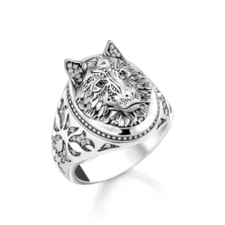 Thomas Sabo Ringe-Siegelring Wolf mit Steinen Silber geschwärzt - TR2452-643-21